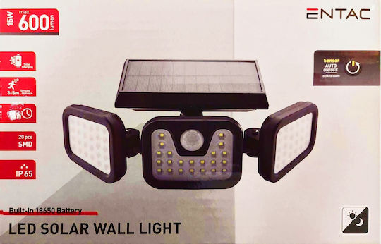 Entac SMD Επιτοίχιο Ηλιακό Φωτιστικό 15W 600lm με Αισθητήρα Κίνησης και Φωτοκύτταρο IP65