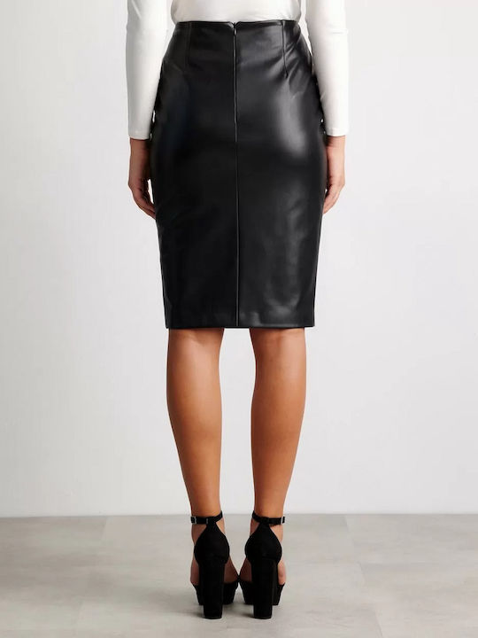 Forel Leather Pencil High Waist Midi Skirt in Black color