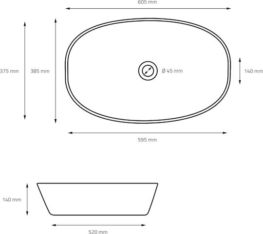 ML-Design Deasupra Blatului Chiuvetă Ceramică 60.5x38.5x14cm Negru