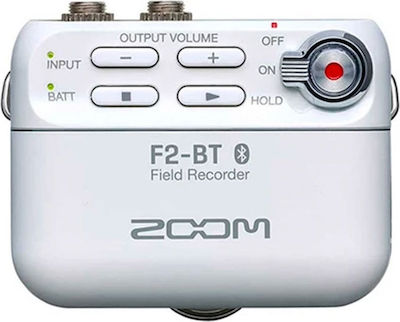 Zoom F2-BT Single Channel Battery Powered Portable Audio Digital Recorder with Memory Card and USB Power Supply for 14 Hours Recording White