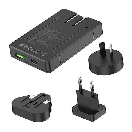 Budi Φορτιστής Χωρίς Καλώδιο GaN με Θύρα USB-A και Θύρα USB-C 65W Power Delivery Μαύρος (GaN2 Pro)