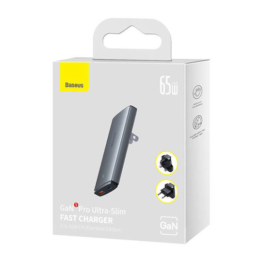 Baseus GaN Charger with USB-A Port and USB-C Port and USB-C Cable 65W Gray GaN5 Pro