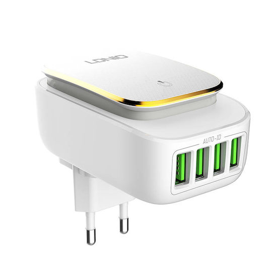 Ldnio Φορτιστής με 4 Θύρες USB-A και Καλώδιο USB-C Λευκός (A4405)