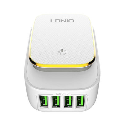 Ldnio Charger with 4 USB-A Ports and Cable USB-C Whites (A4405)