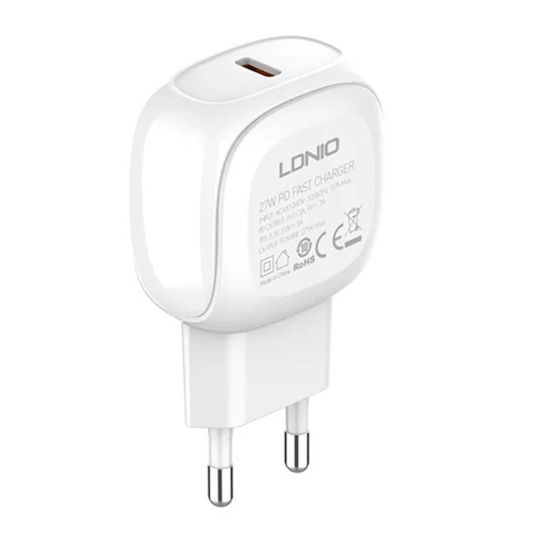 Ldnio Charger with USB-C Port and Cable USB-C - USB-C 27W Whites (A1206C)