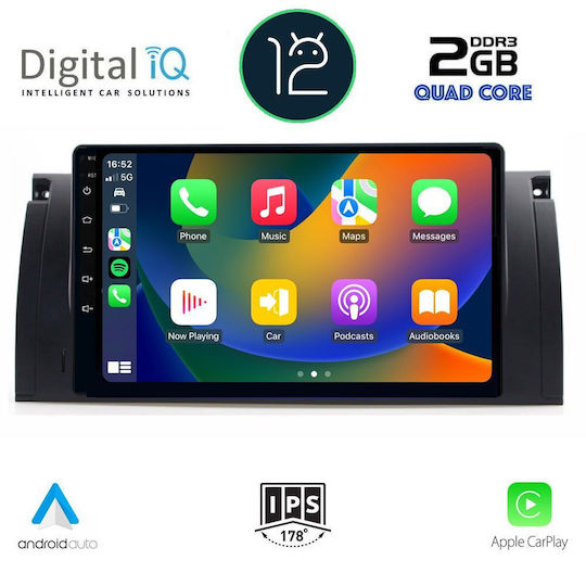 Digital IQ Auto-Audiosystem für BMW Serie 5 (E39) / X5 (E53) / Serie 5 / E39 / X5 1997-2005 (Bluetooth/USB/WiFi/GPS/Apple-Carplay/Android-Auto) mit Touchscreen 9"