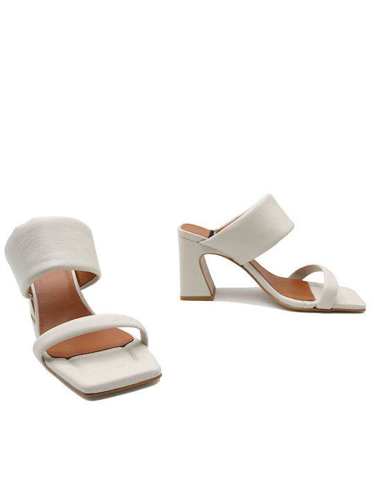 Angel Alarcon Leather Women's Sandals White with Chunky High Heel