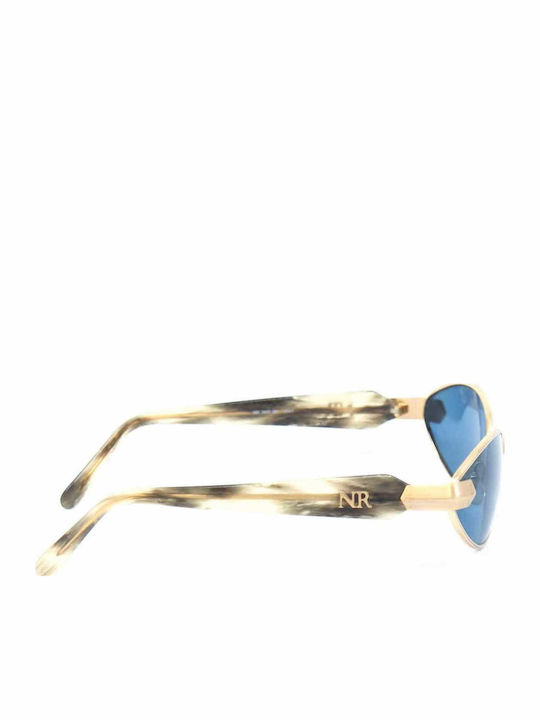 Nina Ricci Unisex Sunglasses with Gold Metal Frame and Blue Lens 3442 C017