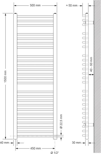 ECD Germany Elektrische Handtuchheizkörper 900W 150x50cm Silber