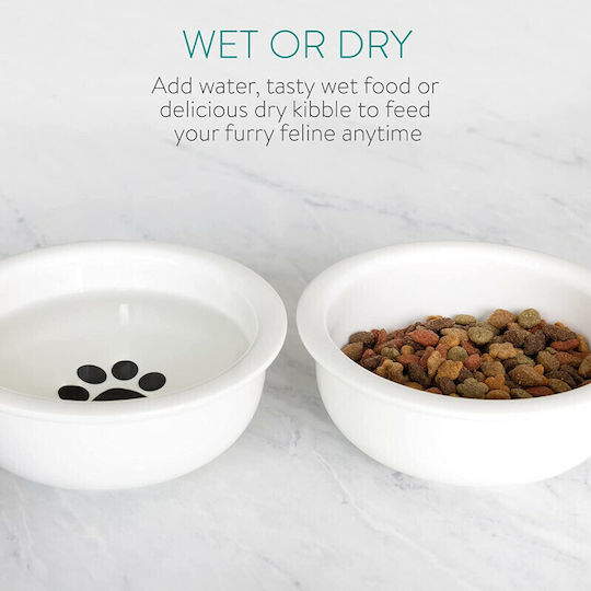 Navaris Cat Bowls Set 3 Ceramic Bowl Food & Water for Dog & Cat with Base 3x 320ml 13.7cm in White Color