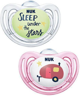 Nuk Orthodontische Schnuller Silikon Hello Adventure Freestyle Pink-Diaphanous Nacht mit Etui für 6-18 Monate 2Stück