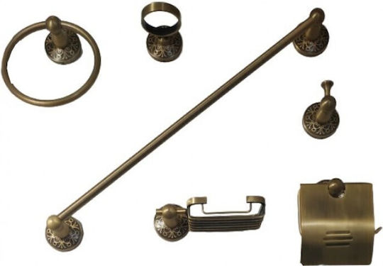 An der Wand montiert Badezimmer-Accessoire-Set Metall Gold 6Stück An der Wand montiert Badezimmer-Accessoire-Set Metall Gold 6Stück