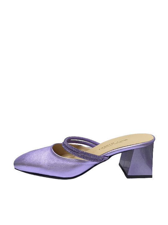 Wall Street Chunky Heel Leather Mules Purple 23127-ΜΩΒ