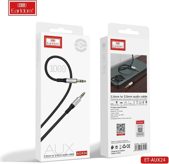 Earldom Καλώδιο Ήχου 3.5mm male - 3.5mm male Μαύρο 1m με Επίχρυσους Ακροδέκτες 34.912.1014