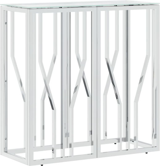 Console Table Metal with Glass Surface Silver L70xW30xH70cm