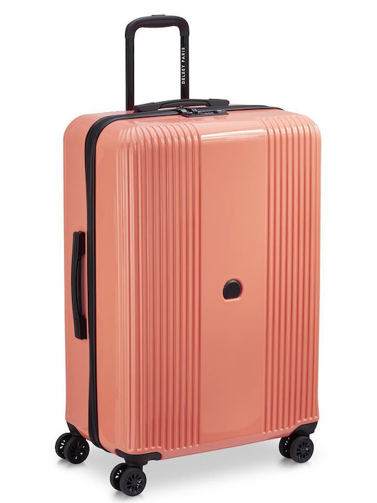 Delsey Ophelie Large Hard Suitcase Coral Pink with 4 Wheels Height 77cm