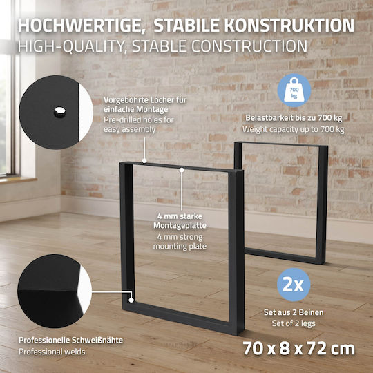 ECD Germany Metallisches Möbelbein 2Stücke Für Tisch Beistelltisch Büro 70x72cm Schwarze