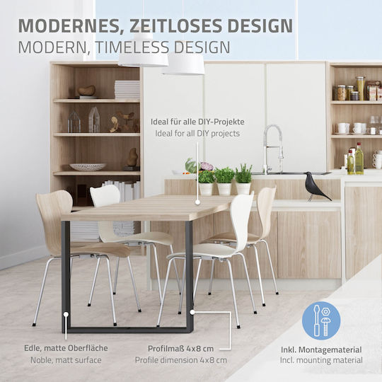 ECD Germany Picior Metalic Mobilier 2 Bucăți Potrivit Pentru Masă / Măsuță / Birou 90x72cm Gri
