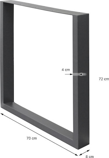 ECD Germany Metallic Furniture Legs 2 Pieces Suitable for Table / Coffee Table / Office 70x72cm Gray
