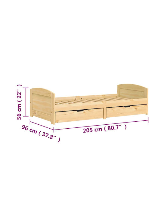 Irun Kids Bed Single with Storage Space Solid Pine Wood for Mattress 90x200cm