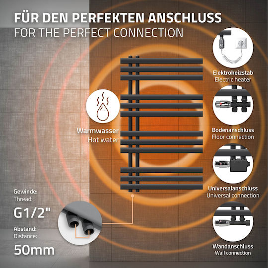 ECD Germany Iron EM Elektrische Handtuchheizkörper 300W 100x60cm Graue