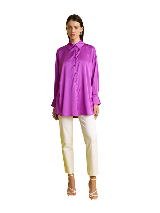 MY T Women's Midi Overshirt with Buttons Lilac