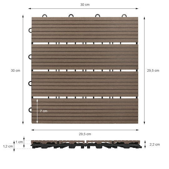 ECD Germany Плочка за градински под от Дървο 30x30бр 1бр