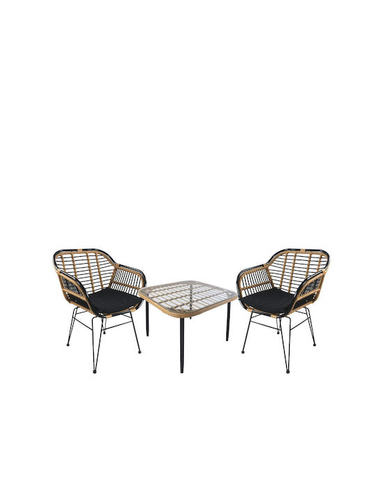 Garten- und Outdoor-Möbelsets Typsatz Wohnzimmer 3 Stück Natur/Schwarz mit Kissen