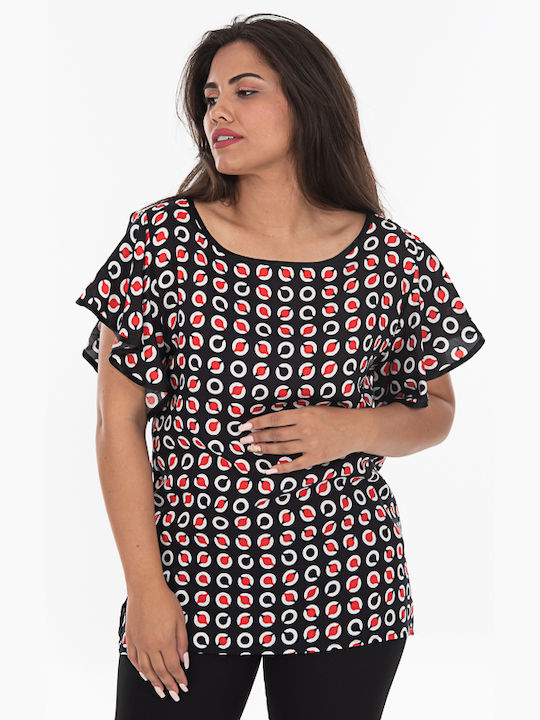 Korinas Fashion Damen Sommer Bluse Kurzärmelig Rot