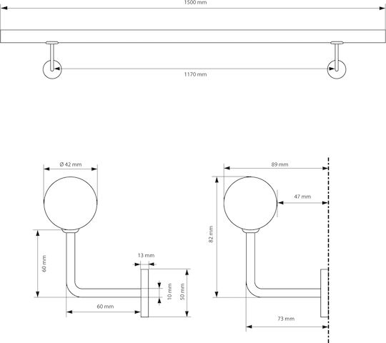 ECD Germany Βάση Κουπαστή με Βάση Τοίχου 150x4,2cm