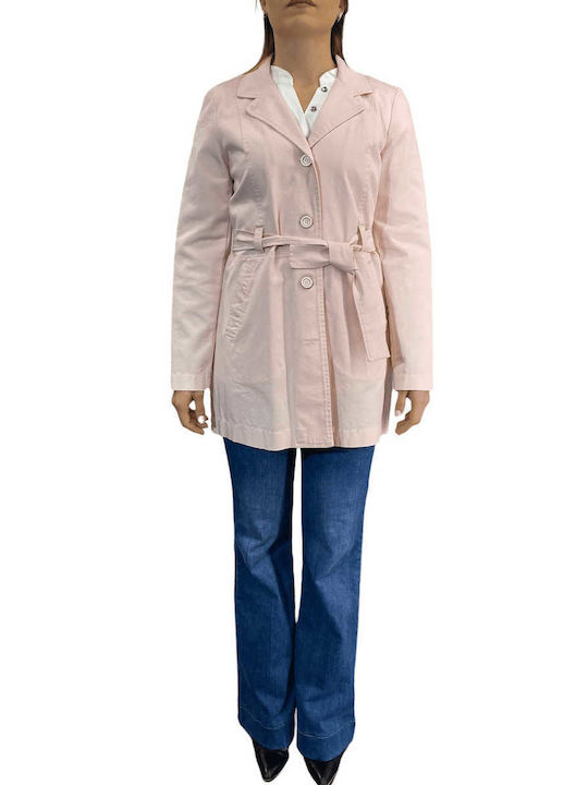 Enzzo Women's Midi Gabardine with Buttons Pink