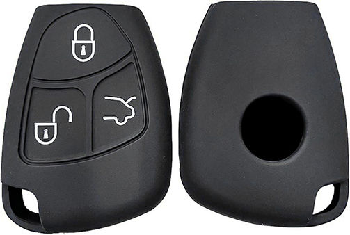 Silicone Car Key Cover Case with 3 Buttons for Mercedes Benz Black