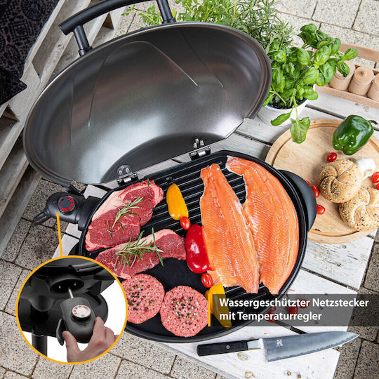 First Austria Fa53504 Electric Grill With Legs 2400W Grate Lid And Adjustable Thermostat 44x33.5cm
