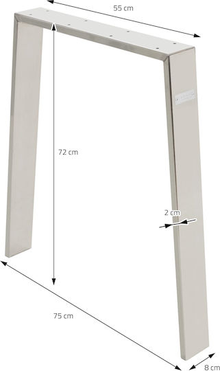 ML-Design Picior De Mobilă Din Oțel Inoxidabil 2 Buc Potrivit Pentru Masă / Măsuță 75x72cm Argintiu