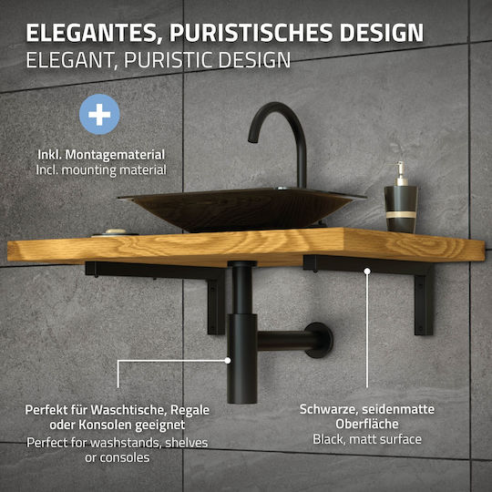 ML-Design Heavy-Duty Metallic Corner Shelf Black 300x150mm 490006970
