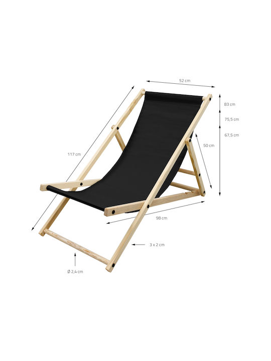 Liegestühle Holz mit Schwarz Stoff 117x52x10cm