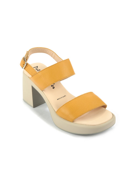 Fshoes Platform Leather Women's Sandals Yellow with Chunky Medium Heel