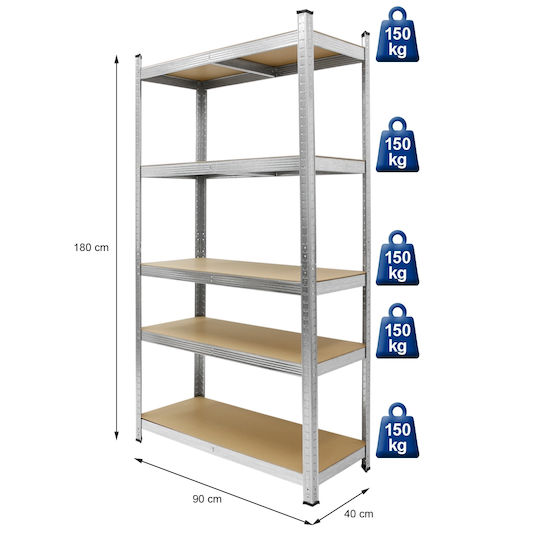 ECD Germany Dexions Galvanized 90x40x180cm With 5 Shelves Total Load Capacity 750kg 4 Pieces