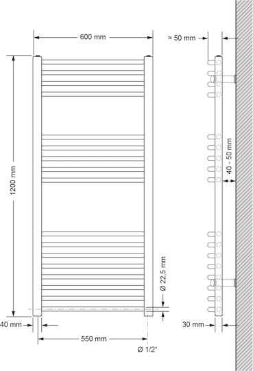 ECD Germany Towel Rail Bathroom 600x1200 White