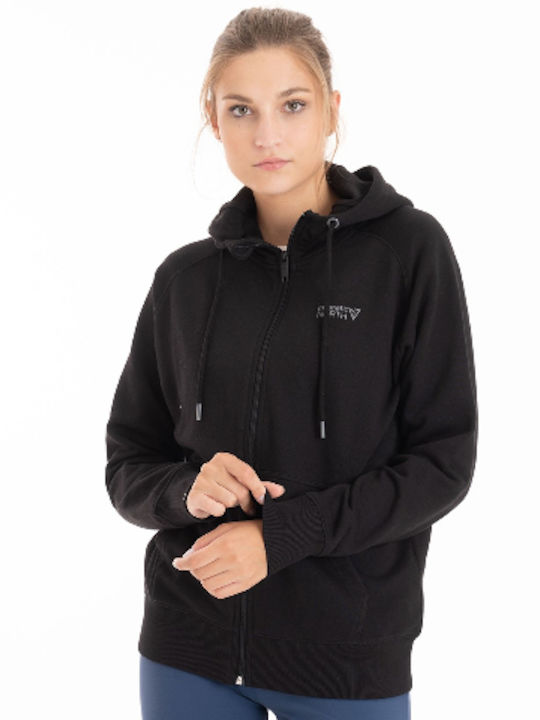 Long Women's Sweatshirt Jacket Hooded Black