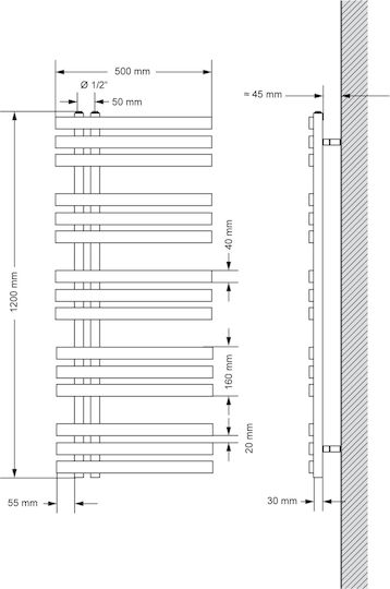 ECD Germany Iron Em Elektrische Handtuchheizkörper 900W 120x50cm Weiße
