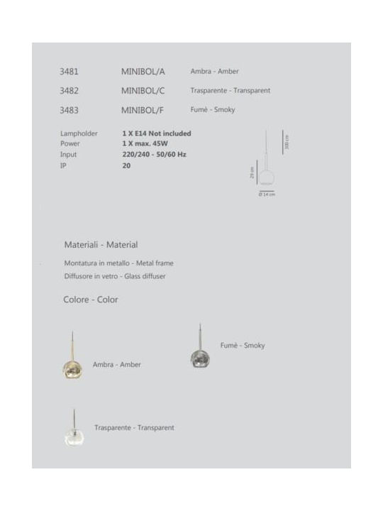 Sikrea Pendant Light Single-Light for Socket E14, E.14 Transparent