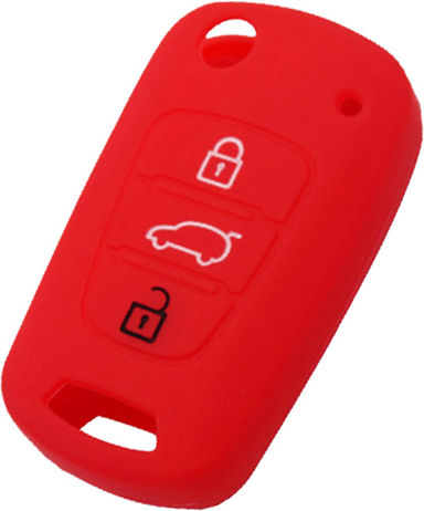 Silicone Car Key Cover Case with 3 Buttons for Hyundai / Kia Red