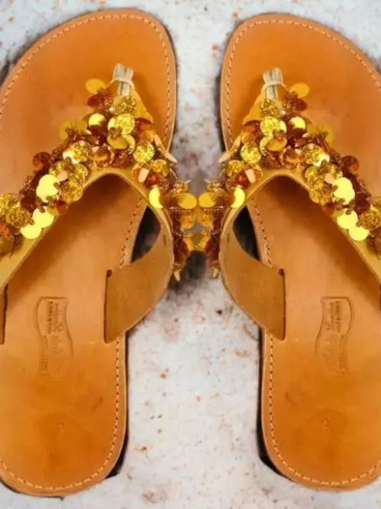Damen Flache Sandalen in Gold Farbe