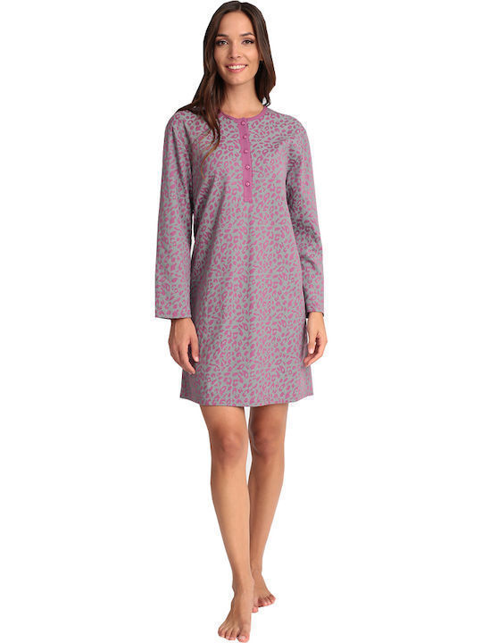 Lydia Creations Women's Summer Cotton Robe with Nightgown Purple