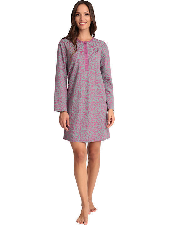 Lydia Creations Summer Women's Cotton Robe with Nightdress Purple