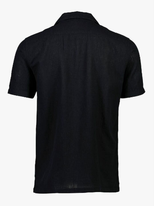 Short Sleeve Linen Shirt in Wide Line Black