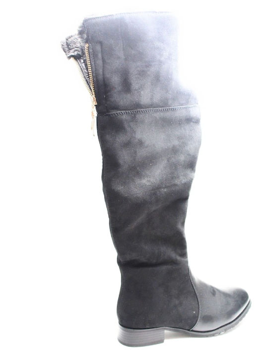 Plato Synthetic Leather Women's Boots with Zipper & Fur Black