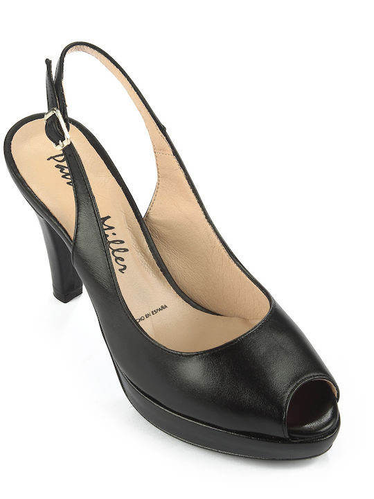 Fshoes Leder Peeptoe Pumps mit hohem Absatz Schwarz