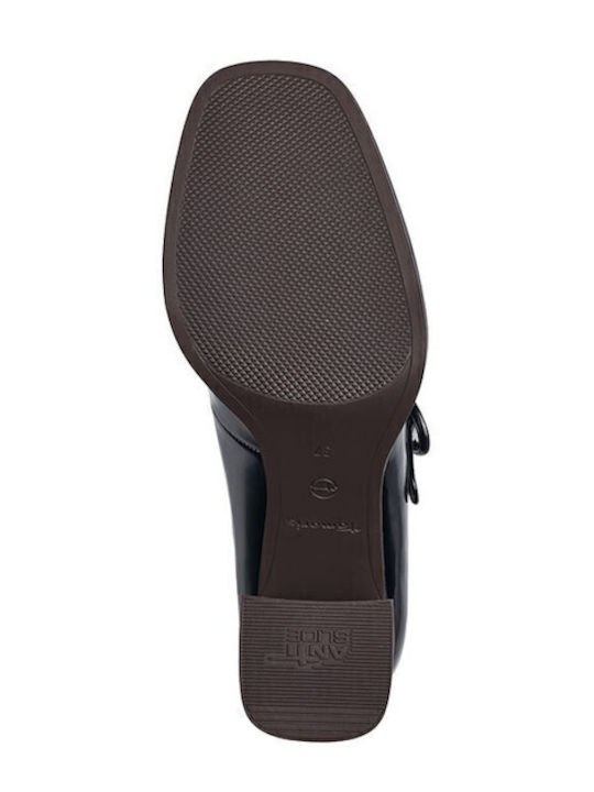 Synthetic Leather Black Medium Heels with Strap